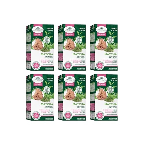 L'Angelica, Matcha Superfood, Integratore Alimentare per il Drenaggio dei Liquidi Corporei, Con Vitamina E, Orthosiphon, 6 Confezioni da 60 Compresse
