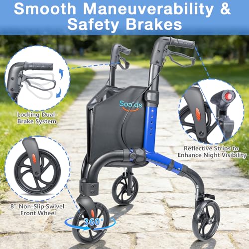 Image of 3 Wheel Walkers for Seniors, Lightweight Foldable Rolling Rollator
