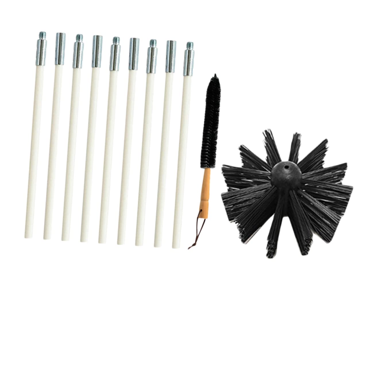 Garneck Scovolino Canne Fumarie in Nylon Manico in Legno, per Pulizia Condotti Asciugatrice e Riduzione Tempi di Asciugatura, Set 9 Aste Flessibili