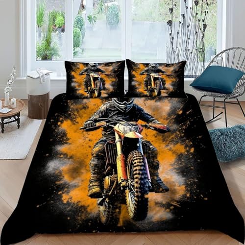 Parure de lit 200x200 moto cross housse couette microfibre fermeture eclair - 3