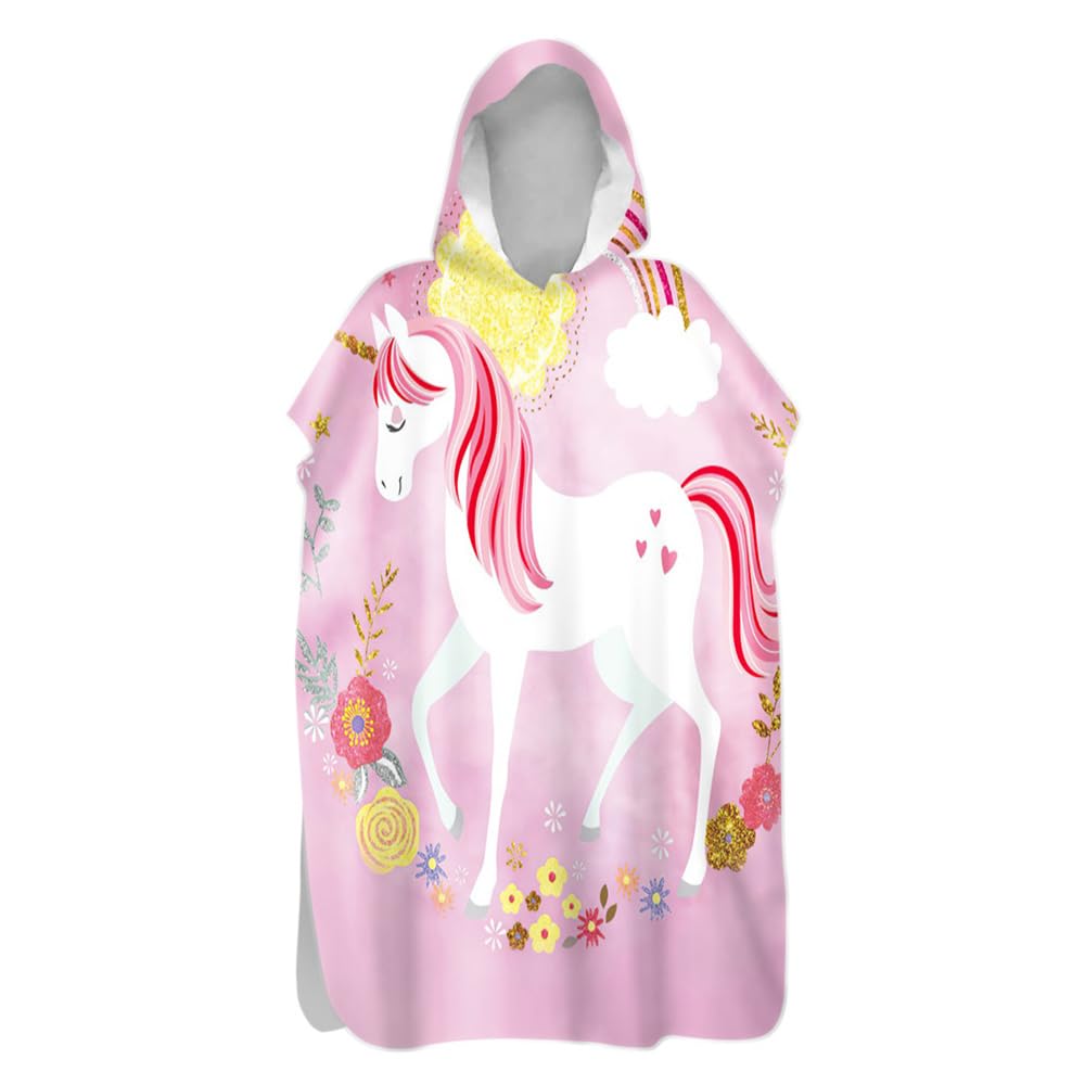 Highdi Hooded Changing Robe, Microfibre Light Weight Changing Towel, Towel Poncho for Surfing Swimming Beach Changing, Quick Dry Poncho for Women Men Adults (60x110cm,unicorn theme 6)