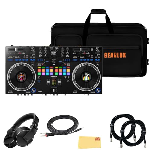 Image of Pioneer DDJ-REV7 Scratch-Style 2-Channel Professional DJ Controller Bundle with Case, HDJ-X5-K Headphones, XLR Microphone Cable, TRS to Dual TS Breakout Cable, and Austin Bazaar Polishing Cloth