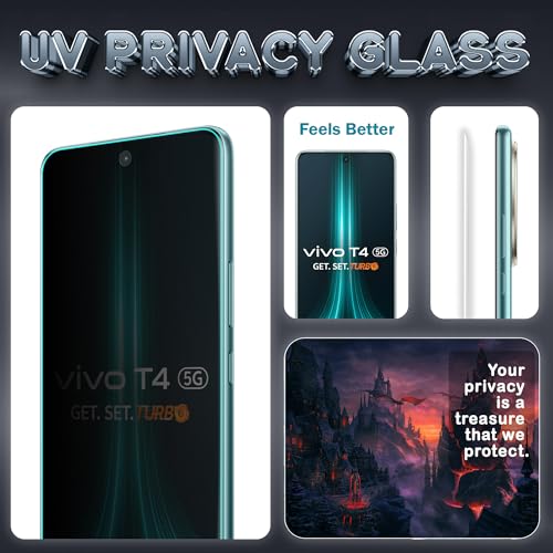 Image of ArmourPro UV Privacy Tempered Glass Screen Protector for Vivo T4 (6.77 Inch, Pack of 2) Edge to Edge Full Screen Coverage | Anti-Spy, Anti-Peeping & 9H Hardness Glass