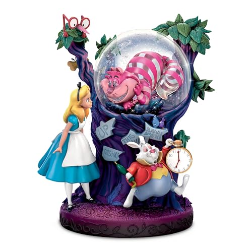 The Bradford Exchange Disney Alice in Wonderland Illuminated Musical Glitter Globe Light-Up Cheshire Cat Figurine with Movie Music