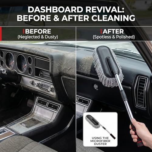 Image of Super Soft Microfiber Car Duster Brush for Exterior Interior Cleaner with Extendable Handle (Microfiber Mop Duster, Dusting Tool, Grey Color)(10.6in x 27.5in)