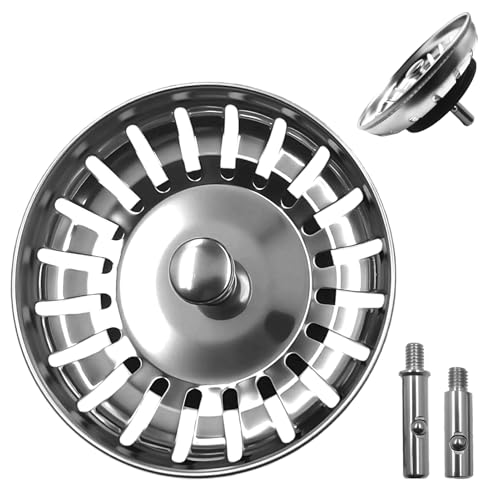 Ø 80 mm Bouchon Evier Cuisine en Acier Inoxydable et 2 Pins, Panier pour Bouchon d'évier, Filtre Evier Universel, Grille Evier Antiblocage, Crépine Evier...