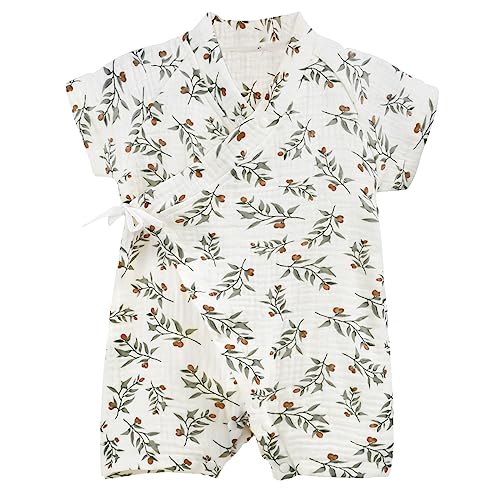 Image of PAUBOLI Baby Kimono Robe Newborn Cotton Yarn Bodysuit Romper Infant Japanese Pajamas 0-24 Months