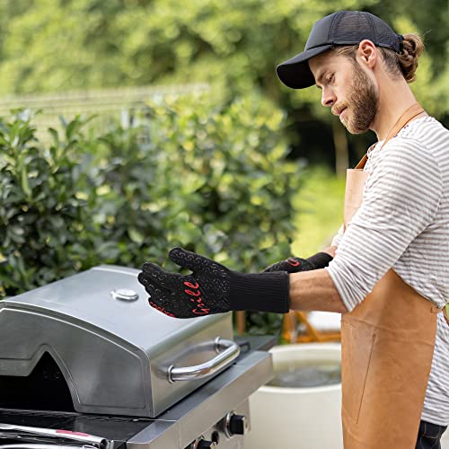 Cooljob Heat Resistant Bbq Gloves For Hot Temperature Cooking, Barbecue Grilling Or Baking Bread Pizza, 800 Degrees Safe Oven Mittens With Fingers, Aramid Fiber With Silicone Grip, One Size, Black #TOP5