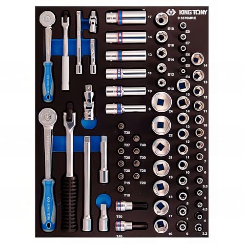KING TONY 95570MRE Módulo espuma + PP 70 piezas Vasos 1/4' y 3/8' y accesorios para profesionales y aficionados al bricolaje para trabajos precisos y montaje con diseño cuidadosamente seleccionado