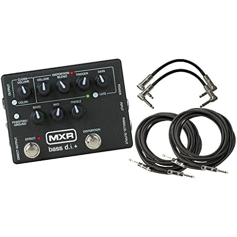 MXR M80 Bass D.I.+ Pedal de distorsión para bajo con canal de distorsión conmutable por pie, puerta de ruido y salida directa XLR con 2 cables de ruta y 2 cables de instrumentos Cover