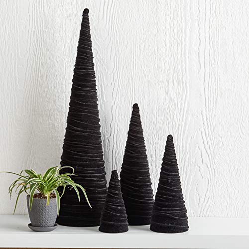 Image of Your Heart's Content Velvet Trees Set of 4 Black, Winter Mantel Accent, Navidad Tabletop Tree, Wedding Centerpiece, Cozy Handcrafted Gift, Bookcase, Classic Valentine (Black)