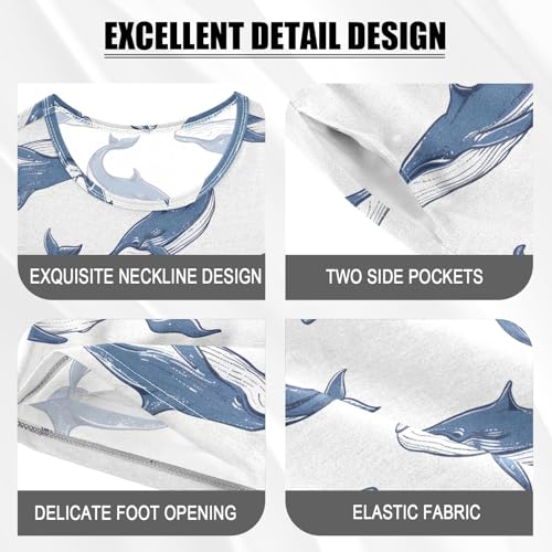 ALAZA Blue Whale White Pajamas Short Sleeve 2 Piece Sleepwear Top and Bottom Pajama Set Unisex4