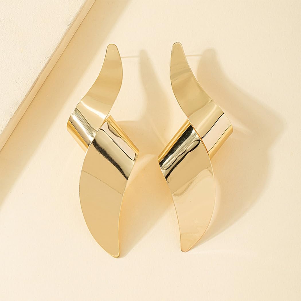 Chunky Geometric Twisted Statement Earrings for Women, Exaggerated 14K Gold High Polish Drop Dangle Stud Earrings Trendy Jewelry Accessories - Image 7