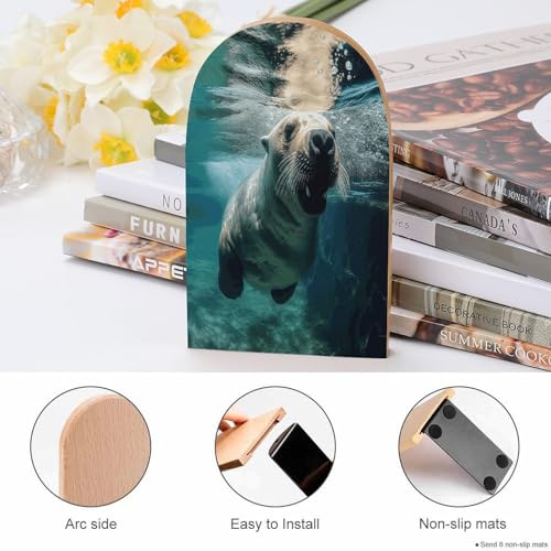 Sujetalibros de madera para estantes con tapón de libros resistente y moderno 5