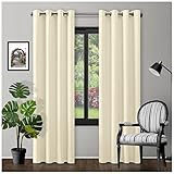 GC GAVENO CAVAILIA Blackout Eyelet Ring Top Curtains Pair | Fully Lined Thermal Insulated Drapes - 90X90 Inch, Cream | Elegant Room Darkening Window Treatment For Bedrooms, Living Rooms & Patio Doors