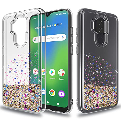 Wtiaw:Cricket Influence Case,AT&T Maestro Plus Case (V350U),Cricket Influence Phone Case,Flowing Liquid Floating Ultra Thin Shock Absorption Glitter Phone Case for:Cricket Influence-SA Gold