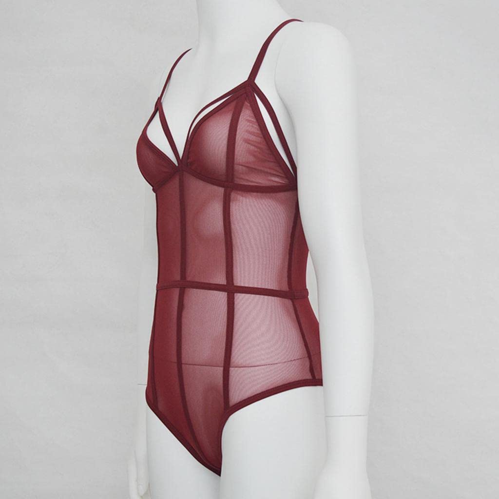 BNF®Womens Lingerie See Through Spaghetti Strap Jumpsuit Romper M Wine Red|Clothing Shoes & Accessories | Womens Clothing |1piece Womens Lingerie Romper-image-21