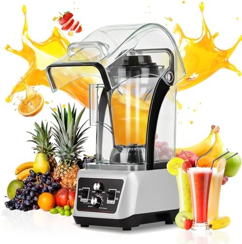 4.5L Commercial Blender with Soundproof Shield, 2200W Quiet Profe...