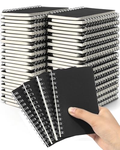 Dynta Spiral Notebooks Memo Pads 3x5 Bulk, 60 Packs Small Pocket Notebooks, Mini Notepads Black Cardboard Cover for Note-Taking, Writing, Office, School, Work, College (60 Sheets/120 Pages)