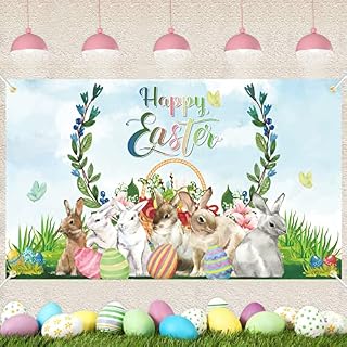 Happy Easter Banner, Easter Party Decorations, Large Fabric Easter Banner Backdrop, Happy Easter Sign Poster, Bunny Easter Backdrop Home Wall Table Party Decoration