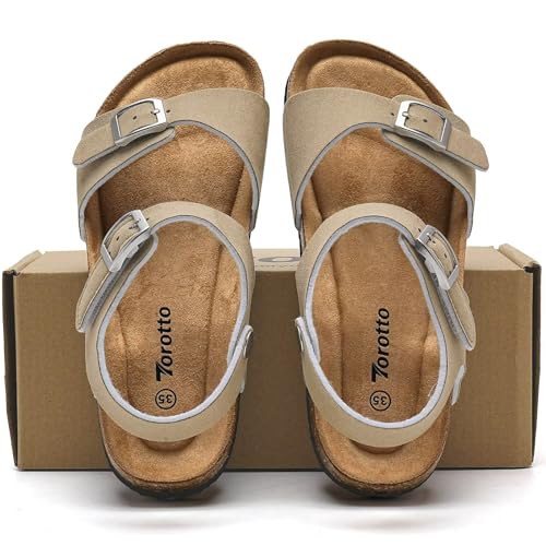 Image of Torotto Toddler Kids Sandals Boys Girls Cork Footbed Sandals with Adjustable Buckle Casual Slides Open Toes Flat
