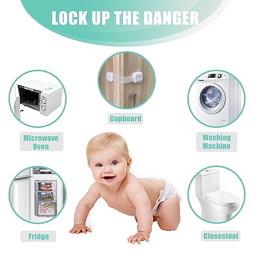 Baby Safety Kit - 4 Adjustable Baby Locks and 8 L-shaped Furniture Corner Guard, Baby Protection Kit Suitable for Cabinets, Drawers, Socket Covers, Upgraded Child Safety Kit - Vicsamer