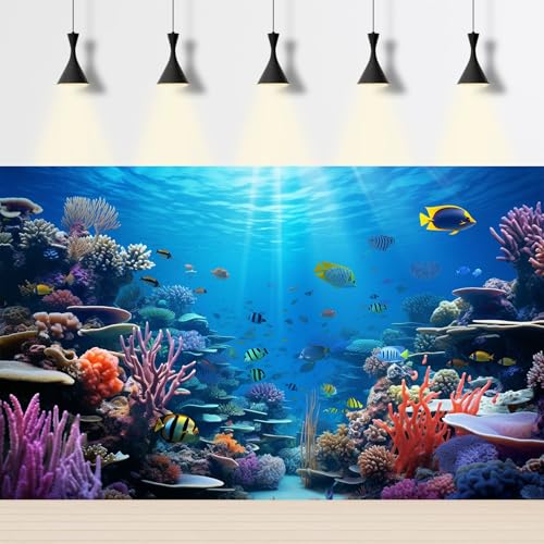 Image of Under The Sea Aquarium Background Underwater Coral Reef Panorama Fish Tank Backdrop Ocean Underwater World Terrarium Background Decorations Tropical Fish Undersea Theme Aquarium Decor 36x18in
