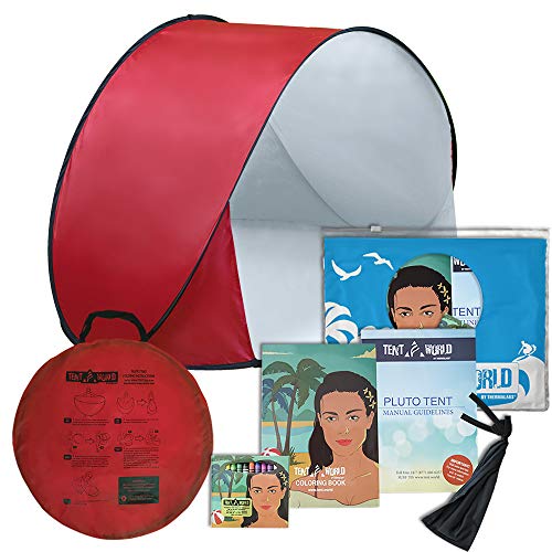 Tienda de playa Pluto roja: ¡Un accesorio increíble para la comodidad de sus hijos! Tienda para niños ligera con bolsa de transporte. Mantenga a su bebé alejado del calor del sol, viento y lluvia