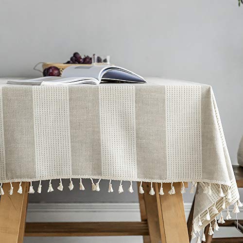 Plenmor - Mantel de algodón y lino para mesa rectangular con borla, para mesa de comedor, a prueba de polvo, mantel para decoración de mesa, Lino algodón, gris, 140x140 cm