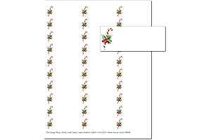 Holly with Candy Cane Address Labels - Printable, Personalized Christmas Address Labels
