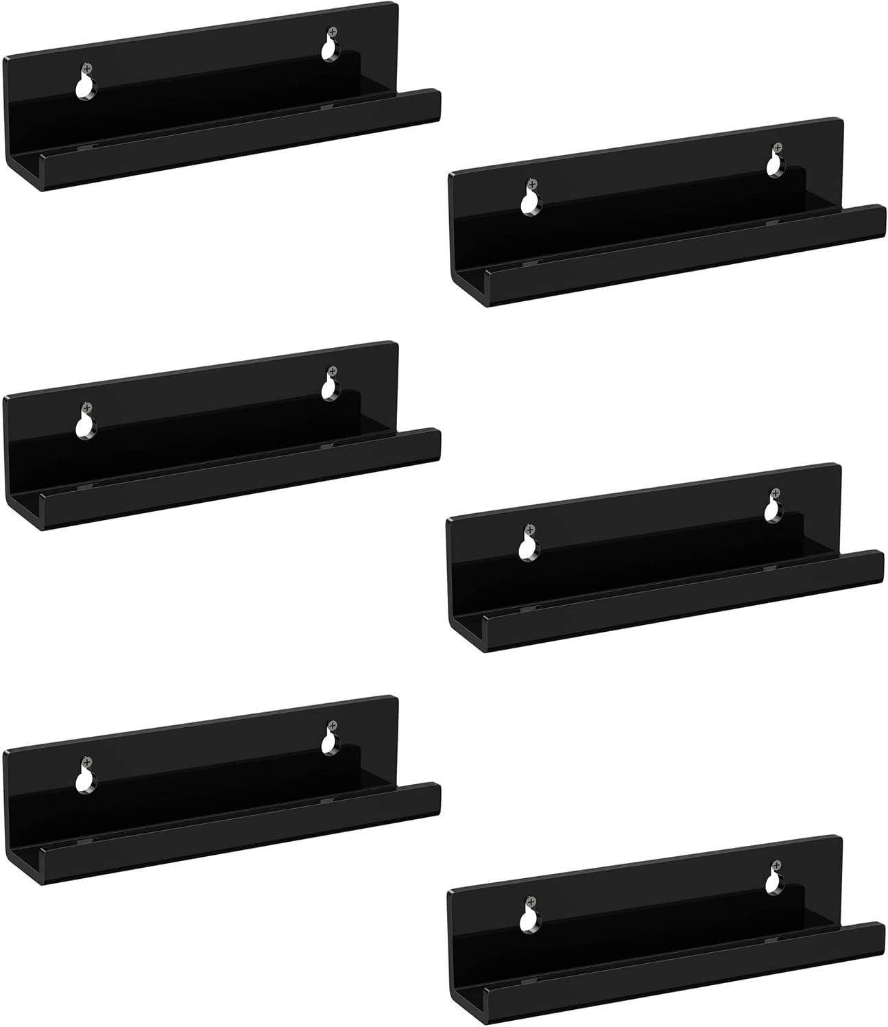 Sooyee 6 Pack 15 Inch Acrylic Invisible Kids Floating Bookshelf for Kids Room,Modern Picture Ledge Display Toy Storage Wall Shelf,Clear