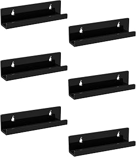 Sooyee 6 Pack 7 Inch Acrylic Invisible Kids Floating Bookshelf for Kids Room,Modern Picture Ledge Display Toy Storage Wall Shelf,Black