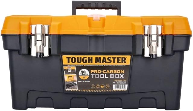 TOUGH MASTER Professional Heavy Duty Black & Yellow DIY Large19 inch/49cm Portable Mobile Tool Chest Storage Organiser with Removable Tote Tray