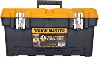 Tool Box 19" Inch 49cm Professional Heavy Duty DIY Large Portable Mobile Tool Chest Storage Organiser with Removable Tote Tray Black & Yellow TOUGH MASTER