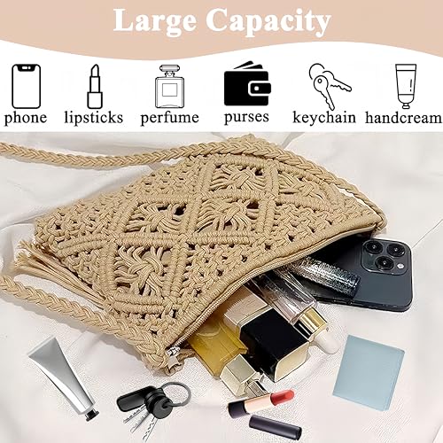 Small Beach Straw Purse For Women Straw Bags Crossbody Shoulder Handbags Woven Tote Purse with 3 Pairs Bohemia Earrings4