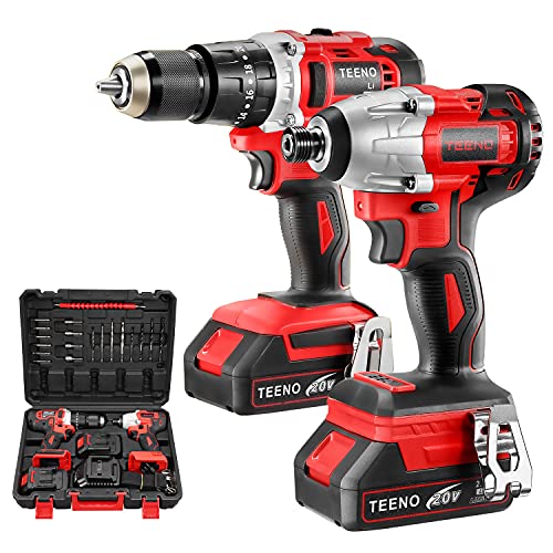 TEENO Taladro atornillador de impacto inalámbrico 100 Nm, 2 baterías de 2,0 A, 1 cargador, 25 accesorios, 2 herramientas