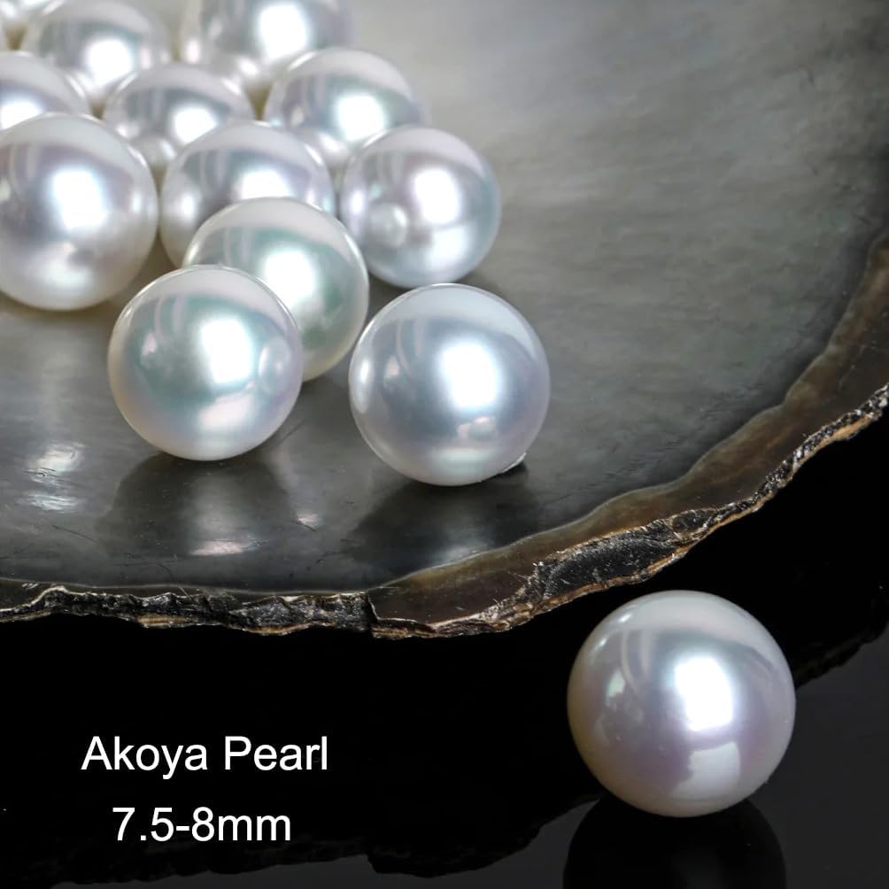 7.5-8mm Akoya Pearl Earrings - 18K Gold Stud, AAAAA Quality Round White Japanese Akoya Saltwater Cultured Pearl Earrings for Women