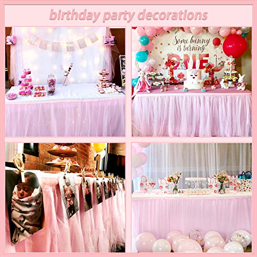 Suppromo 6Ft Pink Tulle Table Skirt For Rectangle Or Round Tables Pink Pastel Tutu Table Skirts Tablecloth For Princess Baby Shower Girl Birthday Party Cake Dessert Table Decorations #TOP4