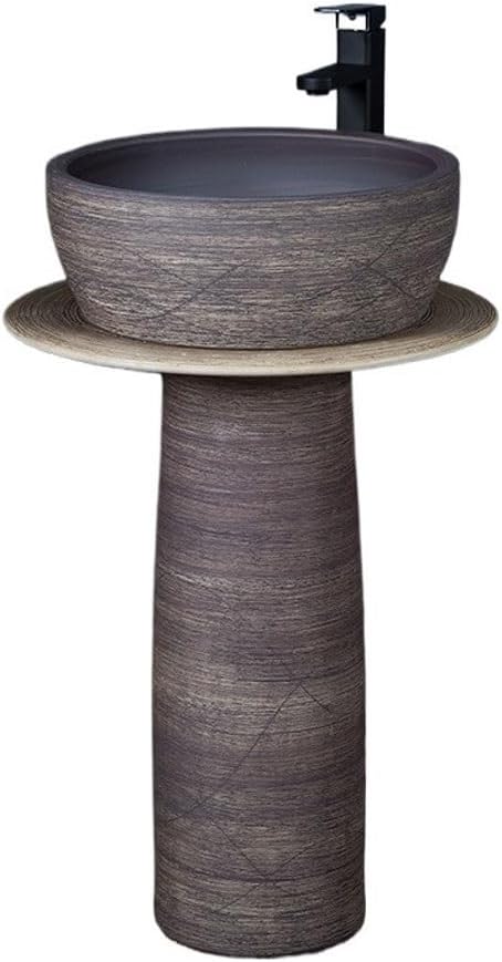 Pedestal Sinks Creative Retro Column Wash Basin Art Integrated Floor-Standing Outdoor Balcony Ceramic Bathroom Sink (A)