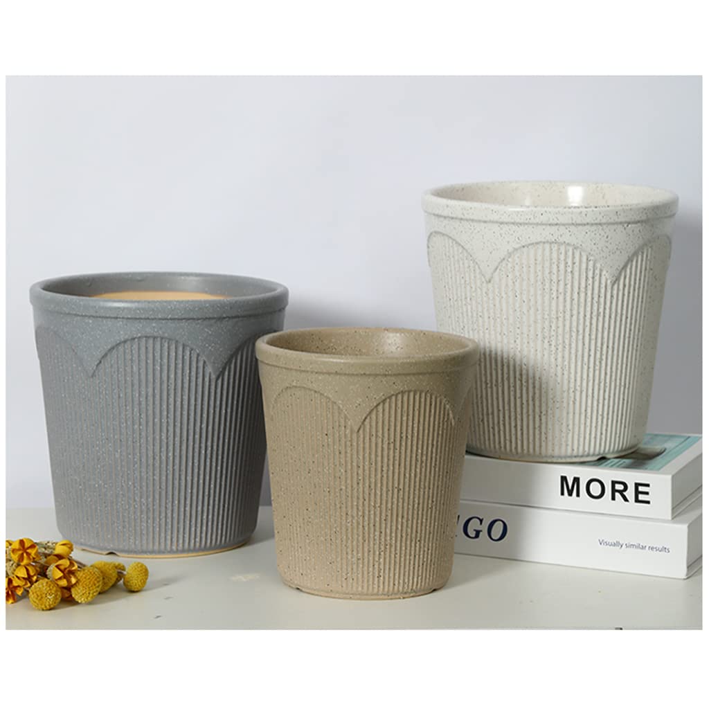 Vasi da Giardino Vaso da Fiori in Ceramica, vasi per Piante Marroni con Motivo Verticale con Foro di drenaggio e piattino per Decorazioni per Interni ed Esterni