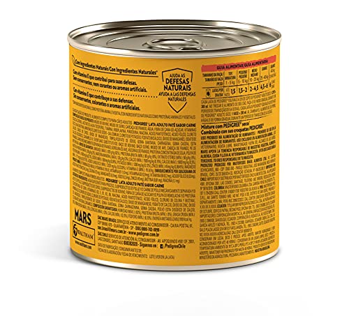 Pack de Ração Úmida Pedigree Lata Patê de Carne para Cães Adultos 280 g - 24 unidades