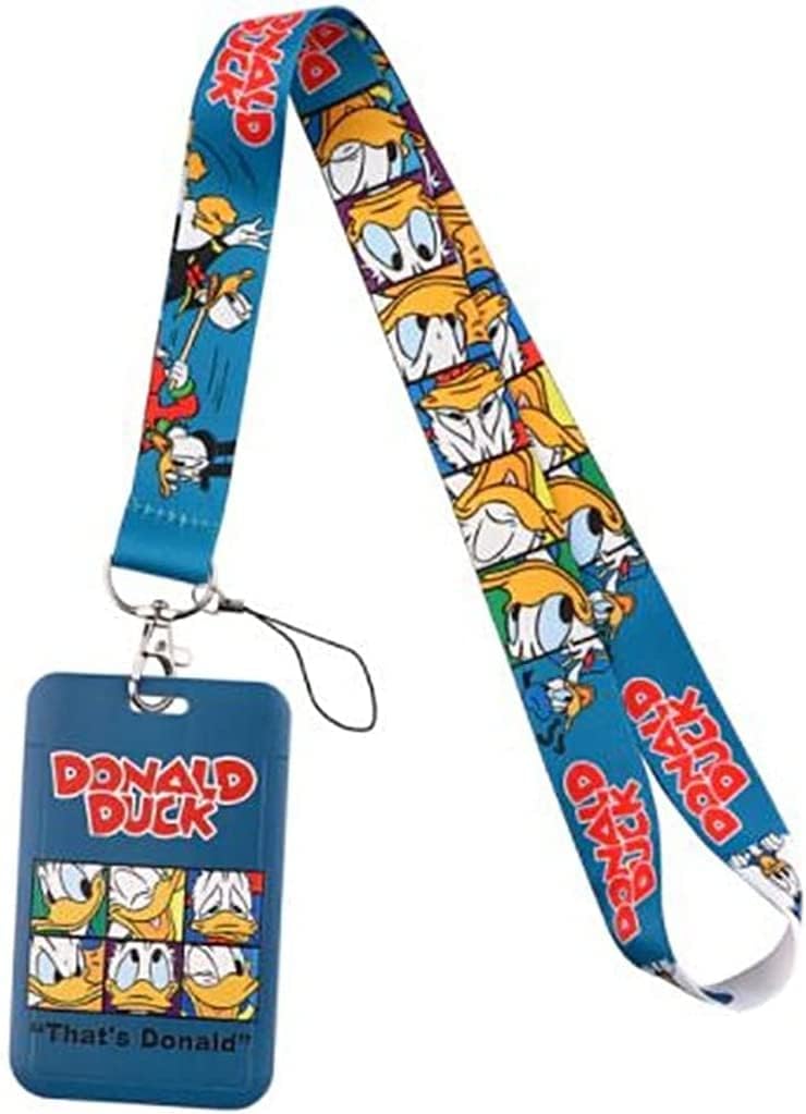 Donald Cartoon Duck Character Blue Lanyard with ID Holder Keychain