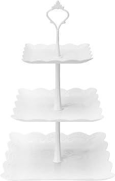 Coitak 3 Tier Cupcake Stand, Plastic Tiered Serving Stand, Square Dessert Tray for Tea Party, Birthday and Wedding Pure White