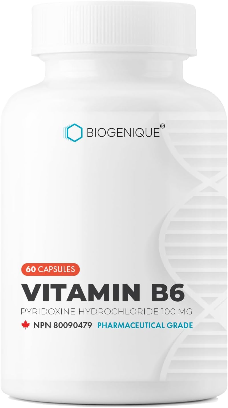 Vitamin B6 100 mg - Capsules B6 Pyridoxin - Supports Energy Production & Metabolism - 2 Months Supply Vitamin B6 Supplement Made in Canada, Non-GMO, Vegan (60 Count)