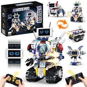 5 in 1 STEM Robot Building Kit, APP & Remote Control Screen Building Toys, Eye Coding Robots Rechargeable, 620Pcs DIY Super Warriors for Kids Learning, Boys Girls Birthday Gifts