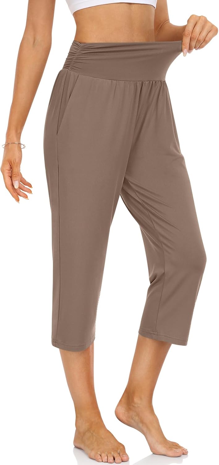 UEU Women's Capri Pants Summer Loose Yoga Pants Comfy Workout Cropprd Pants with Pockets - Image 3
