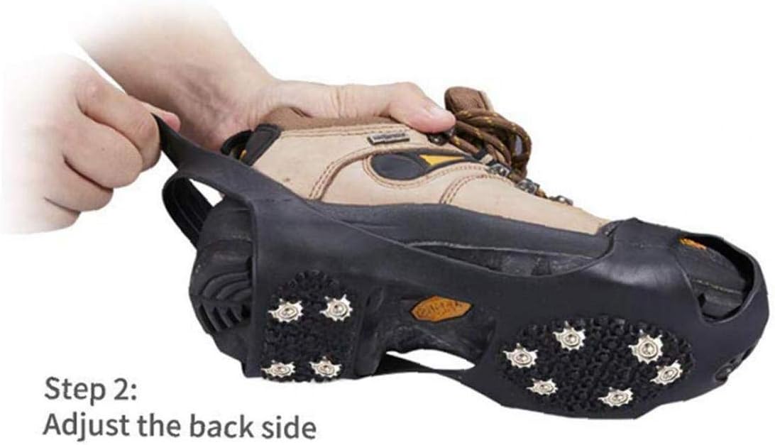Crampons Ice Cleats Traction Anti-Slip Shoes Grips Shoes Cover Ice Spikes Hiking Boots Crampons with 10 Teeth Black L 1pair