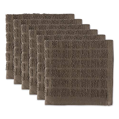 DII Basic Terry Collection Solid Windowpane Dishcloth Set, 12x12, Brown, 6 Piece