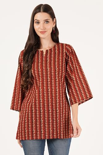 Image of Amazon Brand - Anarva Jaipuri Cotton Printed Short Kurti for Women