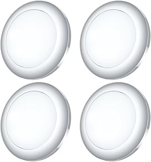 acegoo RV Boat LED Ceiling Light Surface Mount 12V 3” Puck Light for Camper Van Travel Trailer Truck Motorhome Car Interior Lighting, 12 Volt Under Cabinet Downlight 4-Pack (Chrome 3000K)